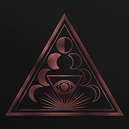 Rose gold triangle with lunar phases and an eye symbol.