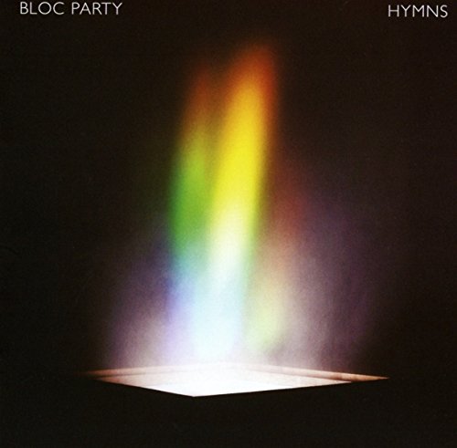 Album cover for "Hymns" by Bloc Party, featuring a rainbow beam on a black background.