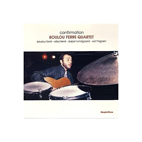 Vinyl record cover: musician with drums, titled "Confirmation" by Boulou Ferre Quartet.