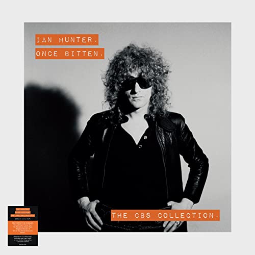 Ian Hunter album cover, black and white portrait with orange text.