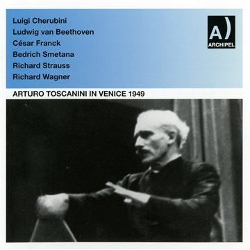 CD cover with black and white photo of conductor Arturo Toscanini and composer names listed.