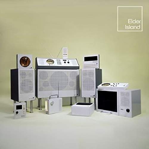 "Album cover featuring various white electronic devices against a pale yellow background."