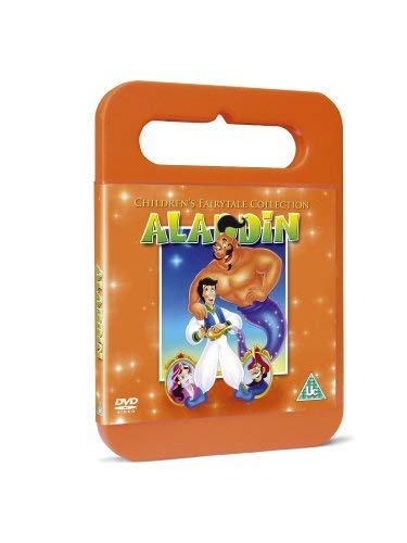 "Orange DVD case featuring Aladdin and the Genie from the Disney movie."