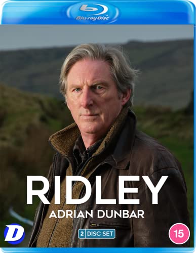 Blu-ray cover for “Ridley” featuring actor Adrian Dunbar in a brown jacket.