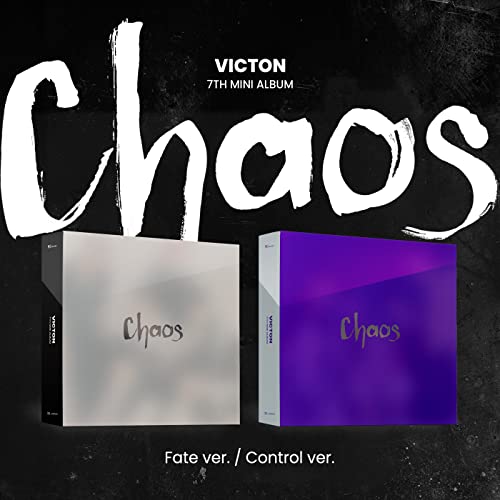 Victon's "Chaos" album CD with purple and grayscale packaging options.