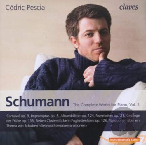 CD case with a cover featuring a portrait, titled "Cedric Pescia - Schumann: Vol. 5".