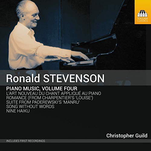 CD cover: pianist Ronald Stevenson at a grand piano, dark background.