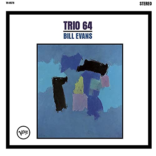 Bill Evans Trio '64 album cover with abstract blue and black paint.