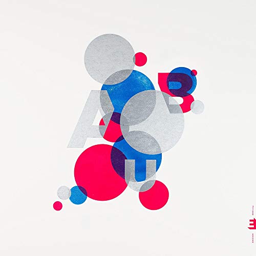 The image depicts a music album cover with the title "AuB" prominently displayed. The alt text for this image could be: "Album cover with 'AuB' text surrounded by red, blue, and grey circles."