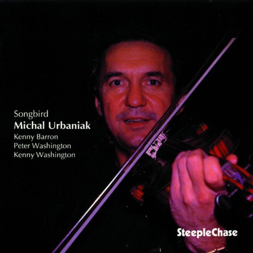 Jazz CD cover with man holding violin against a black background.