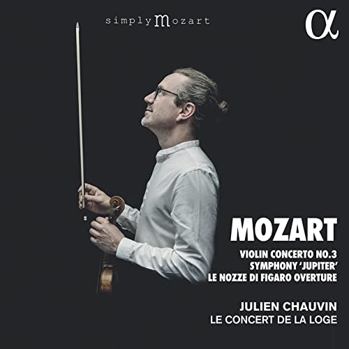 CD cover featuring violinist Julien Chauvin and bold "MOZART" text.