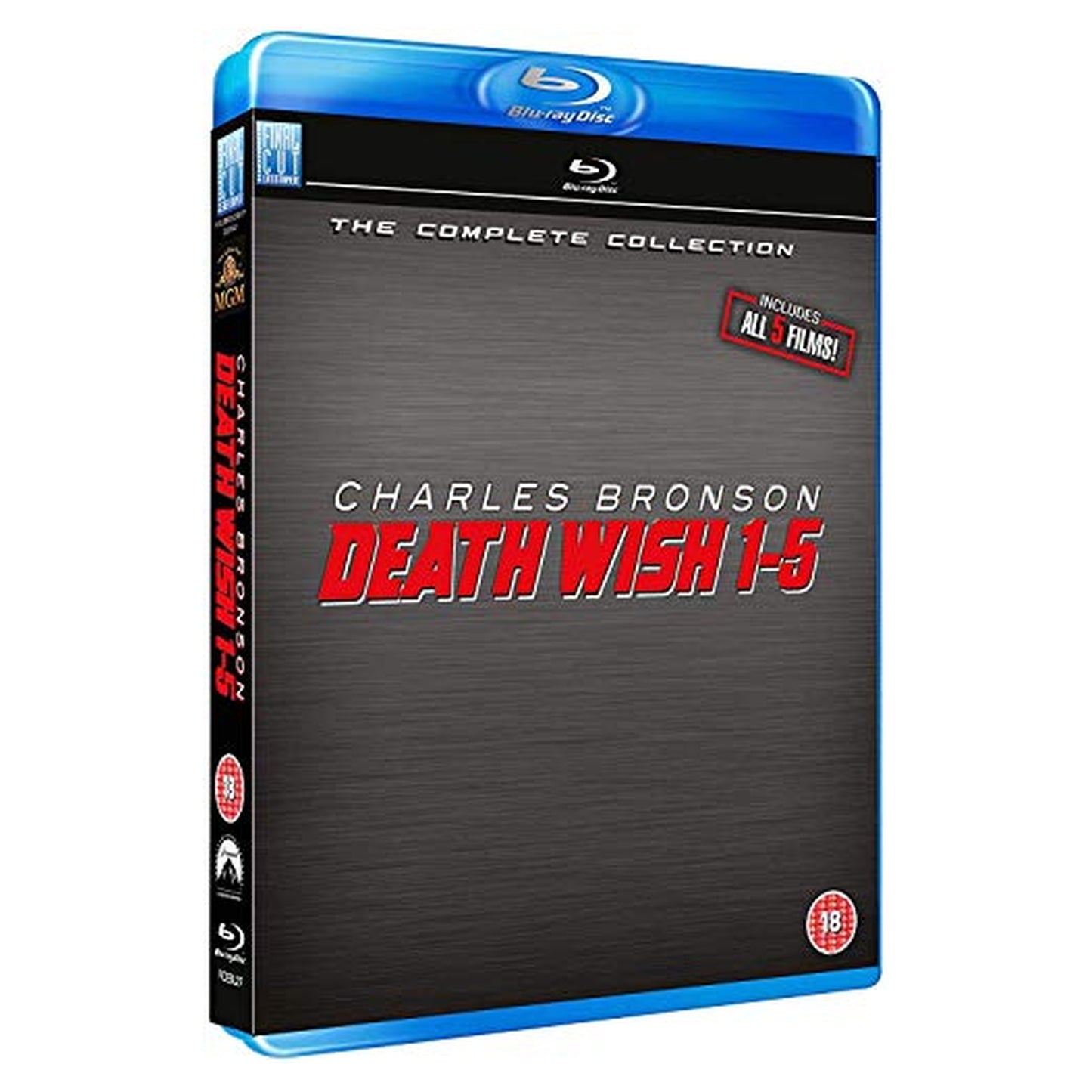 Blu-ray cover of "Death Wish 1-5" with bold red title and blue case.