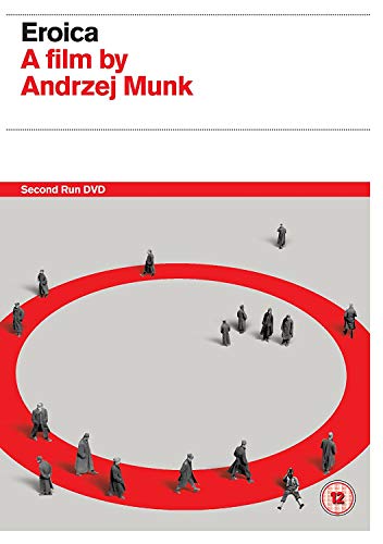 DVD cover with miniature people walking on a red oval, white background.