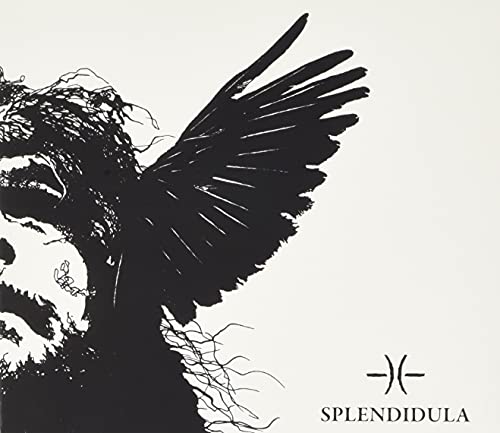 Black and white album cover with a face and wing illustration.