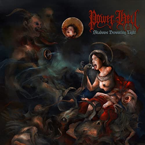 Dark fantasy album cover with demonic and angelic figures in conflict.