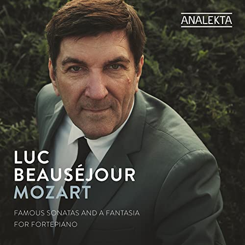 CD cover featuring pianist Luc Beauséjour and text “Mozart: Famous Sonatas”.