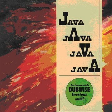 "CD cover with 'Java' repeated four times on a yellow strip, abstract background."