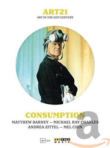 The image shows a DVD cover featuring a man wearing a helmet. #### Alt text: DVD cover with man in helmet, titled "Art 21: Consumption".