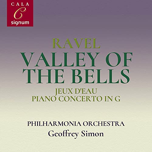 CD cover for Ravel’s “Valley of the Bells” with green text.