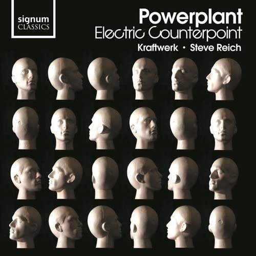 CD cover with a grid of mannequin heads, text “Powerplant Electric Counterpoint”.