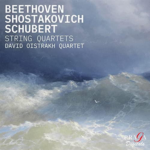 CD cover featuring stormy seascape and composers' names: Beethoven, Shostakovich, Schubert.