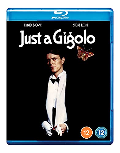 Blu-ray cover for Just a Gigolo featuring David Bowie in a tuxedo and butterfly.