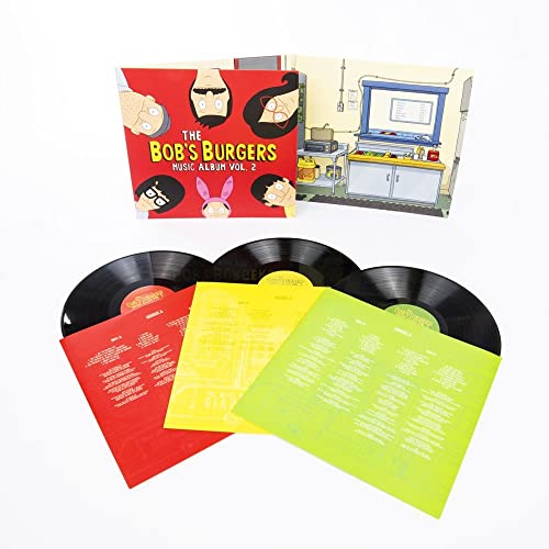 Bob's Burgers Vol. 2 vinyl album with three black records and sleeves.