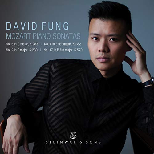 CD cover featuring pianist David Fung, with text listing Mozart piano sonatas performed.