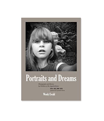 Book cover with black-and-white photo of a girl and statue, beige background.
