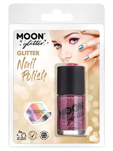 Smiffys Moon Glitter Holographic Nail Polish, Pink