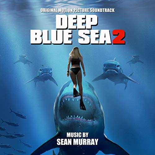 "Soundtrack cover for 'Deep Blue Sea 2' featuring a woman standing on a shark."