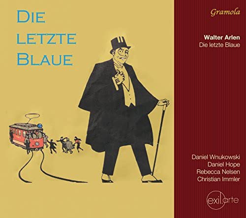 CD cover: man in a suit with a tram and figures behind him.