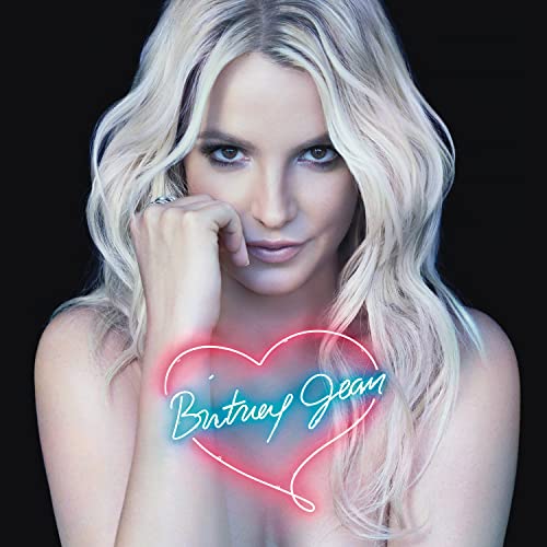 Britney Spears album cover, “Britney Jean,” with neon heart graphic.