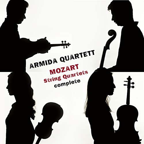 CD cover: Silhouettes of musicians with string instruments, text “Armida Quartett Mozart.”