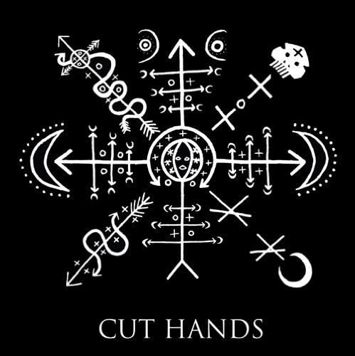 Black background with white, abstract symbols and the text "CUT HANDS".