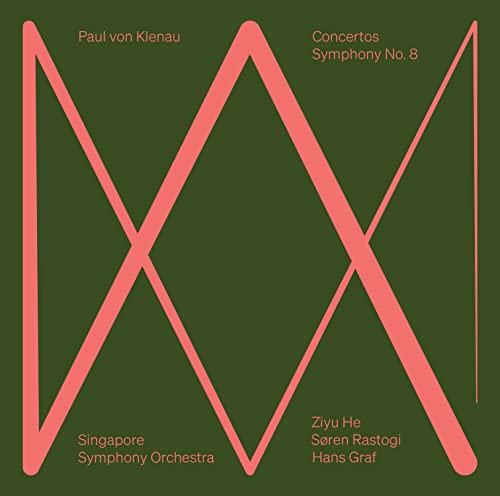 Dark green album cover with pink geometric lines and text details.
