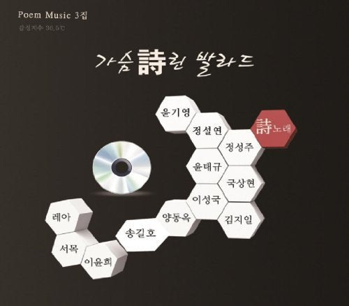 CD cover with hexagonal shapes and Korean text on a black background.