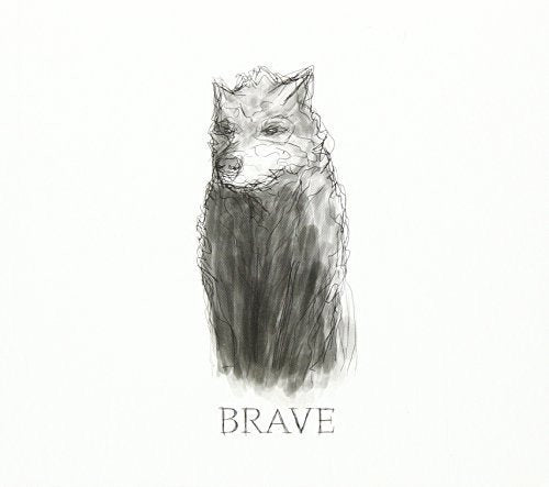 Sketch of a wolf’s head above the word “BRAVE” on a white background.