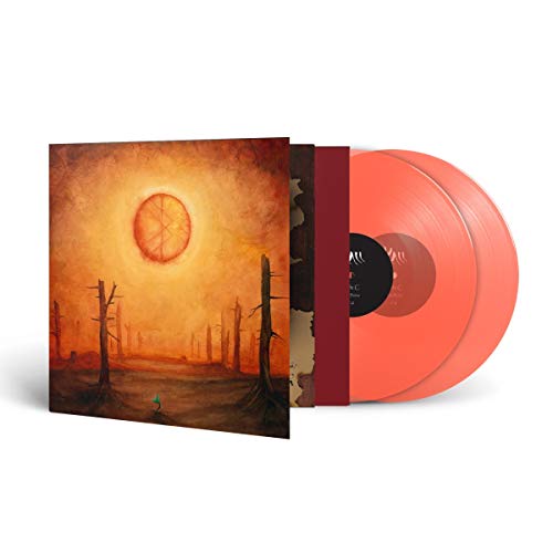 Orange vinyl record with cover art depicting a sunset forest scene.