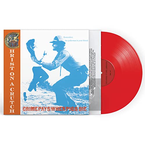 Record album cover with a man on crutches and a red vinyl record.