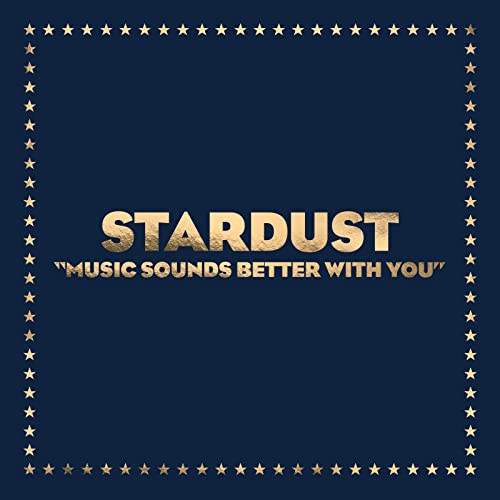 Dark blue vinyl record cover with gold stars and text: "Stardust".