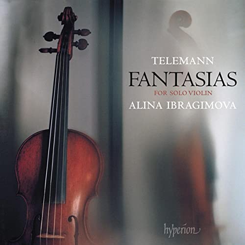 CD cover featuring a violin and text: Telemann Fantasias, Alina Ibragimova.