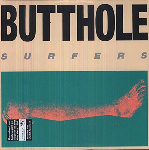 Vinyl record cover with large text and a teal-colored foot image.