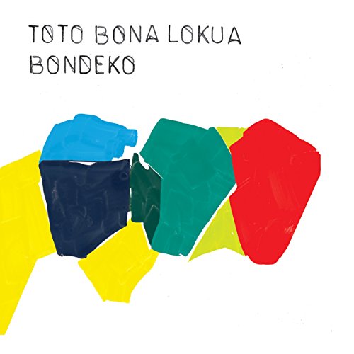 The image shows a CD cover with abstract shapes and text. Alt text: "CD cover with colorful abstract shapes and 'Toto Bona Lokua Bondeko' text."