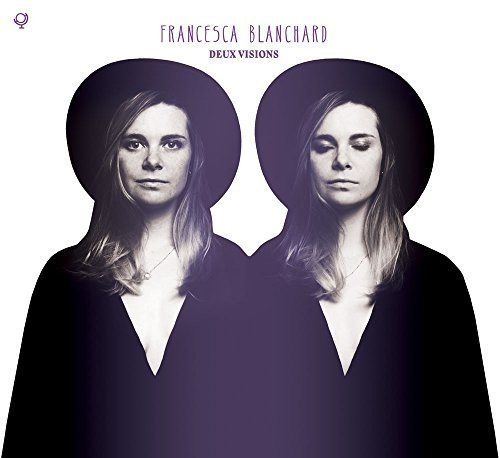 "Album cover with mirrored images of a woman in black clothing against a white background."