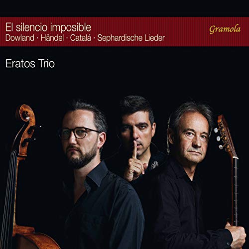 "CD cover with three men holding instruments against a black background."