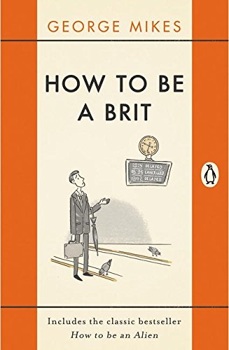 "Book cover with orange borders, cartoon man on train tracks, and Penguin logo."