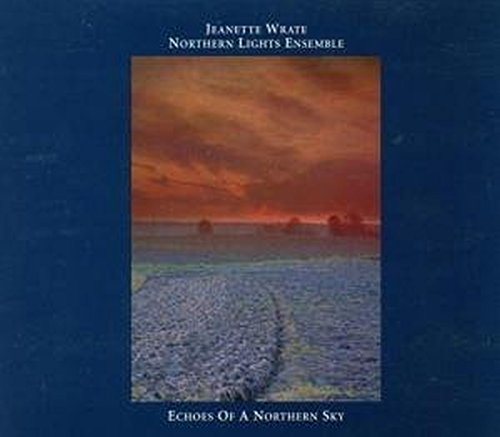 "CD cover with a purple background and a field at sunset."