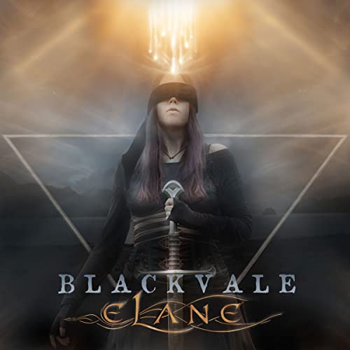 Blindfolded woman holding a sword, album cover for Elane’s Blackvale CD.