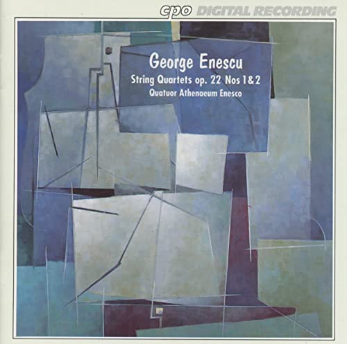 CD cover for George Enescu string quartets with abstract blue artwork.